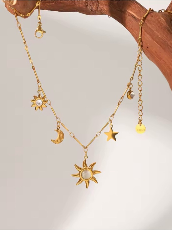 Anthropologie Jewelry - Gold Sun & Celestial Charm Necklace - Hypoallergenic and Waterproof
